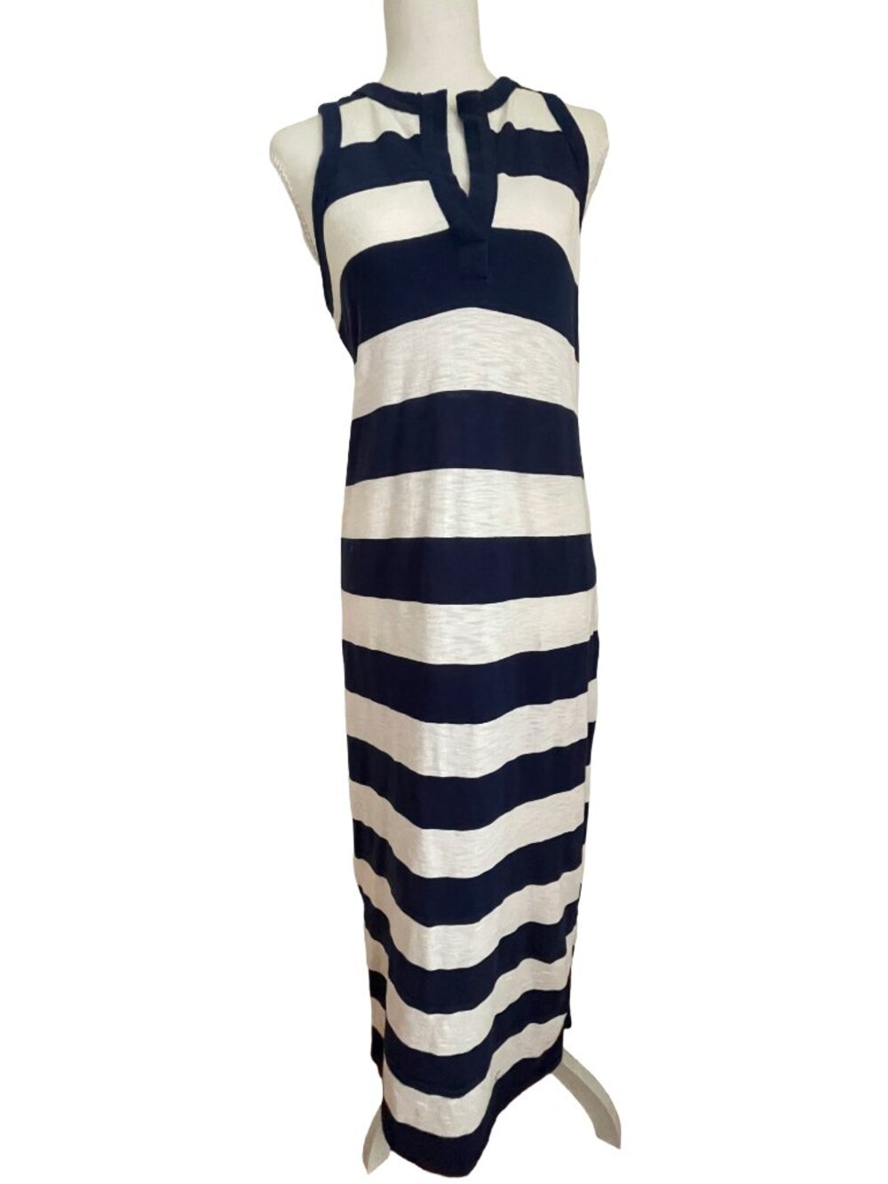 Gap Blue White Striped Sleeveless Maxi Dress XS Nautical Split Neck